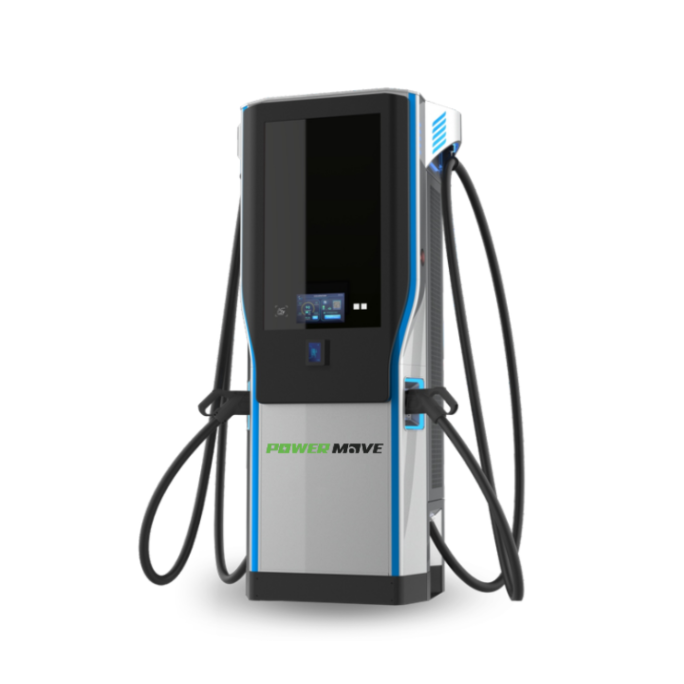 Voltaris 1.0 US Series Level 3 DC Fast Charging Station with 10-inch touchscreen and dual CCS1 connectors for commercial EV fleets.